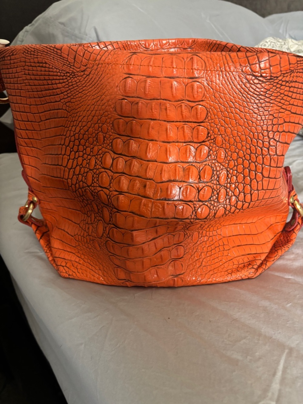 Brahmin Orange Croc-Embossed Shoulder Bag
